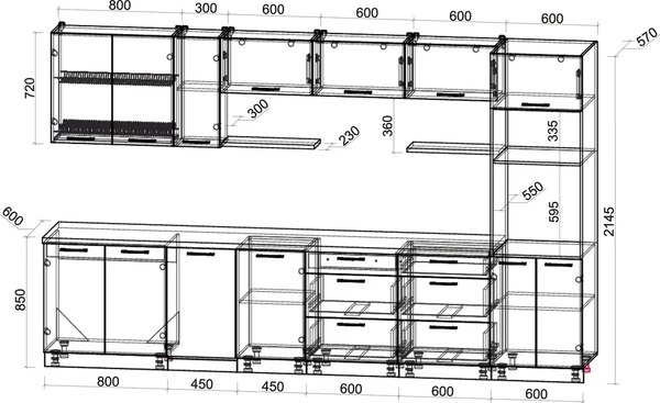 Кухонный гарнитур Интерлиния Мила Gloss 3.5-ПМ3
