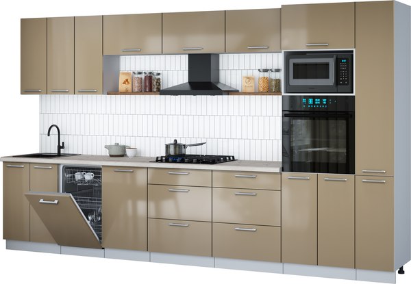 Кухонный гарнитур Интерлиния Мила Gloss 3.6-ПМ3 - фото