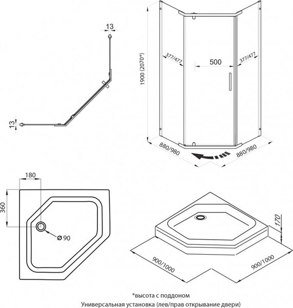 Душевой уголок Maroni Espresso Chromo-GLS 90x90 / Щ0000064227