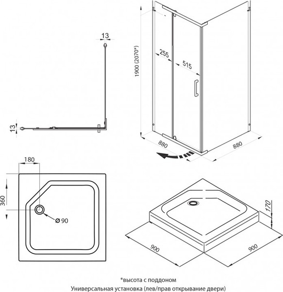 Душевой уголок Maroni Tropici Chromo-GLS 90x90 / Щ0000064225