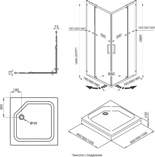 Душевой уголок Maroni Umore Chromo-GLS 90x90 / Щ0000064230