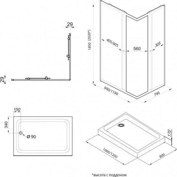 Душевой уголок Maroni Stile Chromo-GLS 120x80 / Щ0000063969