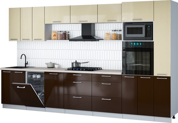 Кухонный гарнитур Интерлиния Мила Gloss 3.6-ПМ3 - фото