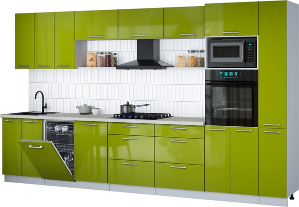 Кухонный гарнитур Интерлиния Мила Gloss 3.6-ПМ3 - фото