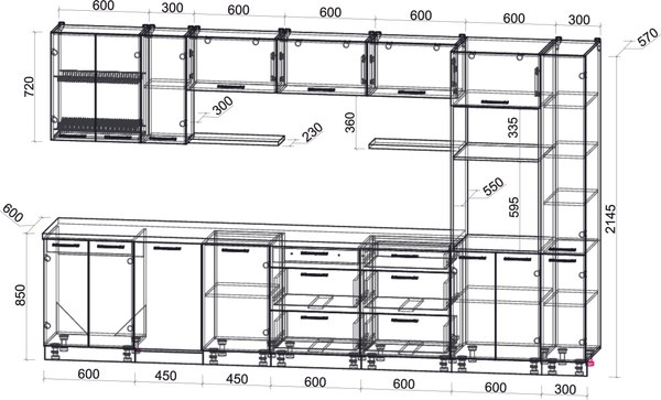 Кухонный гарнитур Интерлиния Мила Gloss 3.6-ПМ3