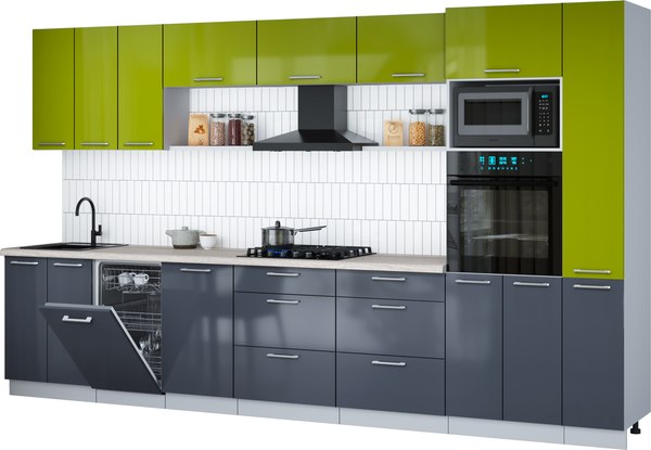 Кухонный гарнитур Интерлиния Мила Gloss 3.6-ПМ3 - фото