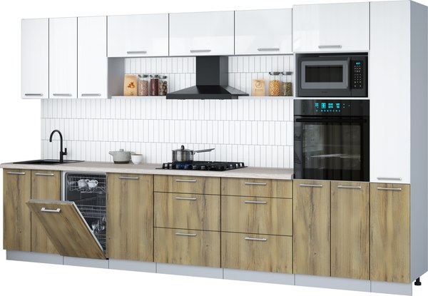 Кухонный гарнитур Интерлиния Мила Gloss 3.6-ПМ3 - фото