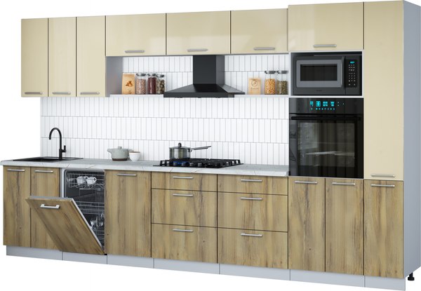 Кухонный гарнитур Интерлиния Мила Gloss 3.6-ПМ3 - фото