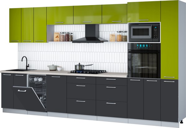 Кухонный гарнитур Интерлиния Мила Gloss 3.6-ПМ3 - фото