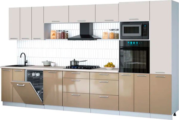 Кухонный гарнитур Интерлиния Мила Gloss 3.7-ПМ3 - фото