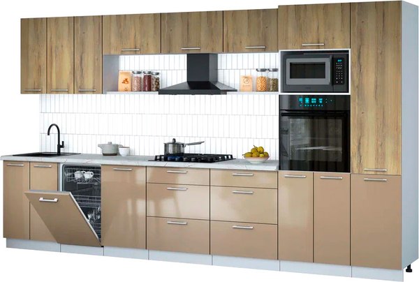 Кухонный гарнитур Интерлиния Мила Gloss 3.7-ПМ3 - фото