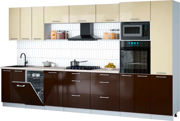 Кухонный гарнитур Интерлиния Мила Gloss 3.7-ПМ3 - фото