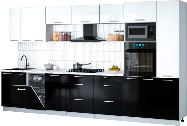 Кухонный гарнитур Интерлиния Мила Gloss 3.7-ПМ3 - фото