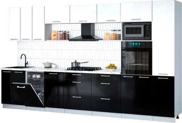 Кухонный гарнитур Интерлиния Мила Gloss 3.7-ПМ3 - фото