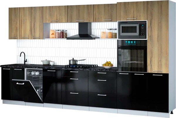 Кухонный гарнитур Интерлиния Мила Gloss 3.7-ПМ3 - фото