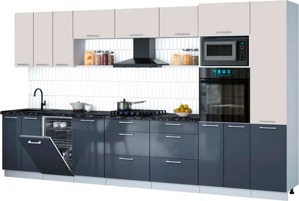 Кухонный гарнитур Интерлиния Мила Gloss 3.7-ПМ3 - фото