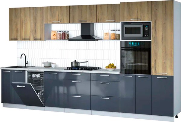 Кухонный гарнитур Интерлиния Мила Gloss 3.7-ПМ3 - фото