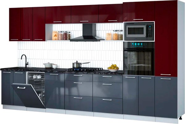 Кухонный гарнитур Интерлиния Мила Gloss 3.7-ПМ3 - фото