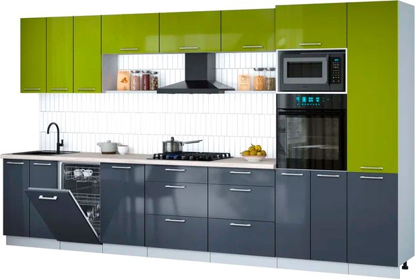 Кухонный гарнитур Интерлиния Мила Gloss 3.7-ПМ3 - фото