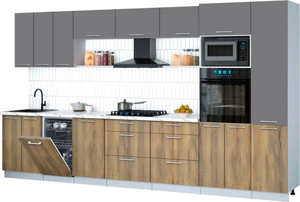 Кухонный гарнитур Интерлиния Мила Gloss 3.7-ПМ3 - фото