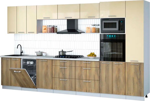 Кухонный гарнитур Интерлиния Мила Gloss 3.7-ПМ3 - фото