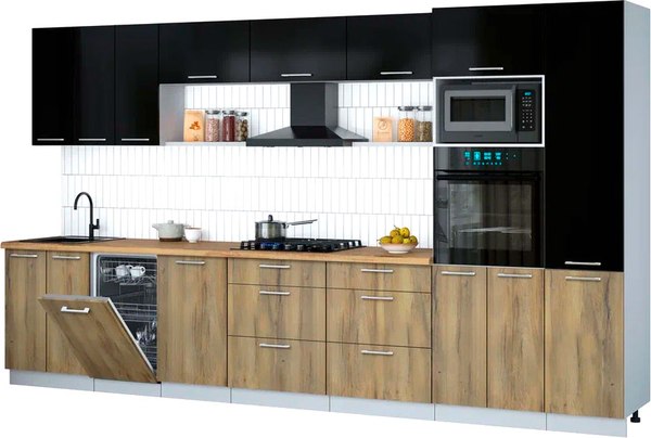 Кухонный гарнитур Интерлиния Мила Gloss 3.7-ПМ3 - фото