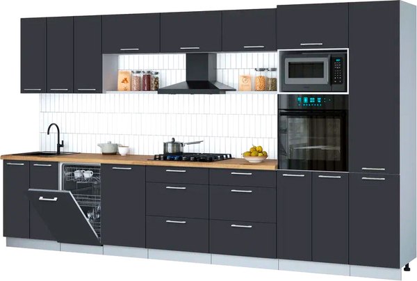 Кухонный гарнитур Интерлиния Мила Gloss 3.7-ПМ3 - фото