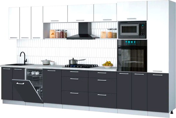 Кухонный гарнитур Интерлиния Мила Gloss 3.7-ПМ3 - фото