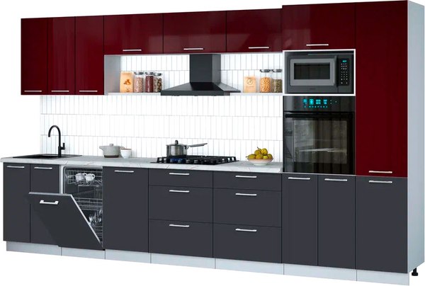 Кухонный гарнитур Интерлиния Мила Gloss 3.7-ПМ3 - фото