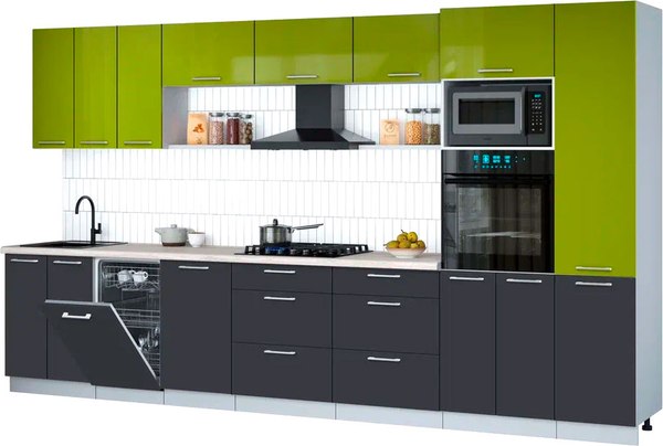 Кухонный гарнитур Интерлиния Мила Gloss 3.7-ПМ3 - фото