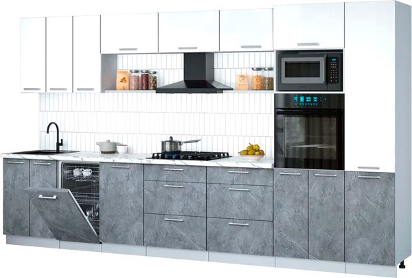 Кухонный гарнитур Интерлиния Мила Gloss 3.7-ПМ3 - фото