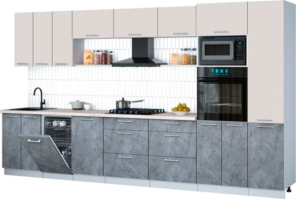 Кухонный гарнитур Интерлиния Мила Gloss 3.7-ПМ3 - фото