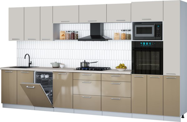 Кухонный гарнитур Интерлиния Мила Gloss 3.8-ПМ3 - фото