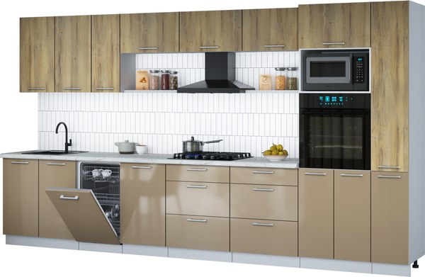 Кухонный гарнитур Интерлиния Мила Gloss 3.8-ПМ3 - фото