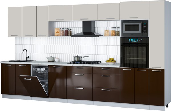 Кухонный гарнитур Интерлиния Мила Gloss 3.8-ПМ3 - фото