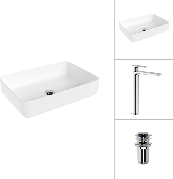 Умывальник со смесителем Lauter 21487-50 + Reef 21CK8678C с донным клапаном 21190CH - фото