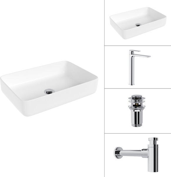 Умывальник со смесителем Lauter 21487-50 + Reef 21CK8678C + сифон 21635CH + дон.клапан 21190CH - фото