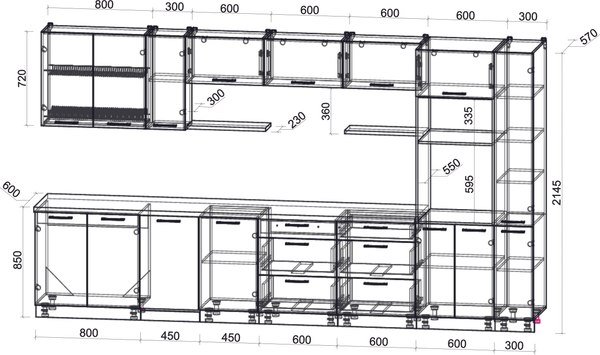 Кухонный гарнитур Интерлиния Мила Gloss 3.8-ПМ3
