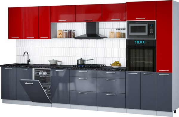 Кухонный гарнитур Интерлиния Мила Gloss 3.8-ПМ3 - фото