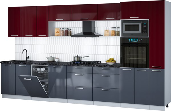 Кухонный гарнитур Интерлиния Мила Gloss 3.8-ПМ3 - фото