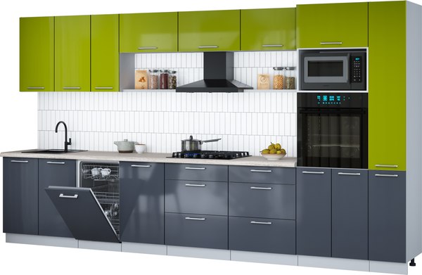 Кухонный гарнитур Интерлиния Мила Gloss 3.8-ПМ3 - фото