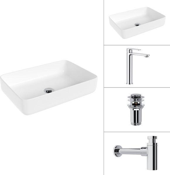 Умывальник со смесителем Lauter 21487-50 + Moon 21СK81691C + сифон 21635CH + дон.клапан 21190CH - фото