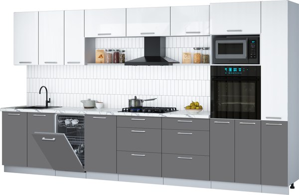 Кухонный гарнитур Интерлиния Мила Gloss 3.8-ПМ3 - фото