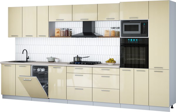Кухонный гарнитур Интерлиния Мила Gloss 3.9-ПМ3 - фото