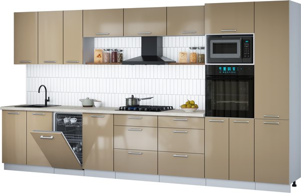 Кухонный гарнитур Интерлиния Мила Gloss 3.9-ПМ3 - фото