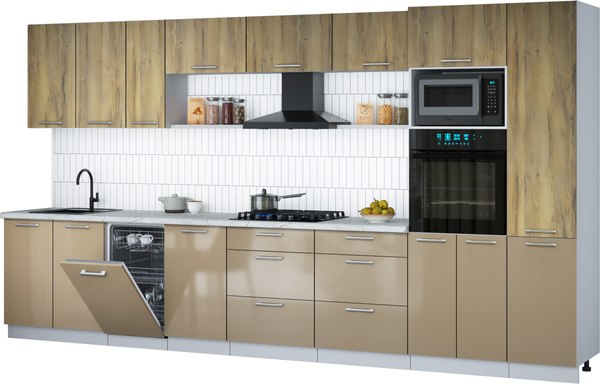 Кухонный гарнитур Интерлиния Мила Gloss 3.9-ПМ3 - фото