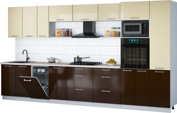 Кухонный гарнитур Интерлиния Мила Gloss 3.9-ПМ3 - фото