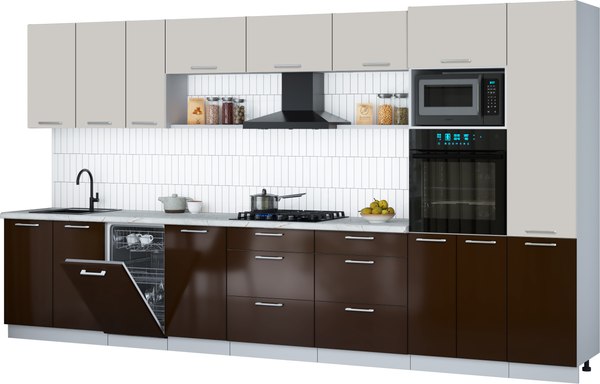 Кухонный гарнитур Интерлиния Мила Gloss 3.9-ПМ3 - фото