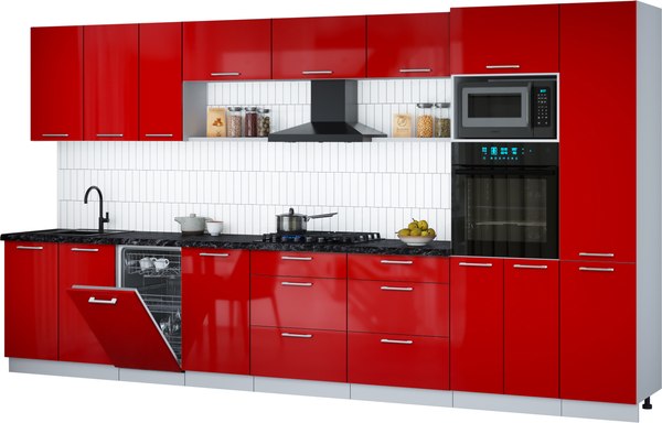 Кухонный гарнитур Интерлиния Мила Gloss 3.9-ПМ3 - фото