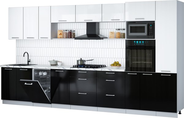 Кухонный гарнитур Интерлиния Мила Gloss 3.9-ПМ3 - фото